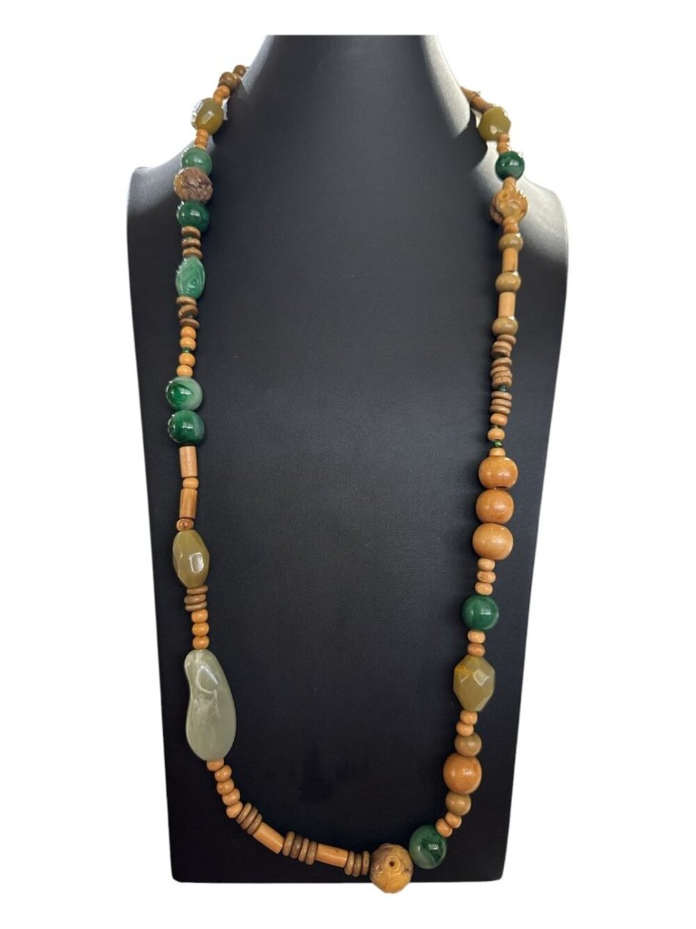 Laila Rowe Wood & Stone Beaded Necklace, Natural Earth Tone Jewelry, Boho Artisa